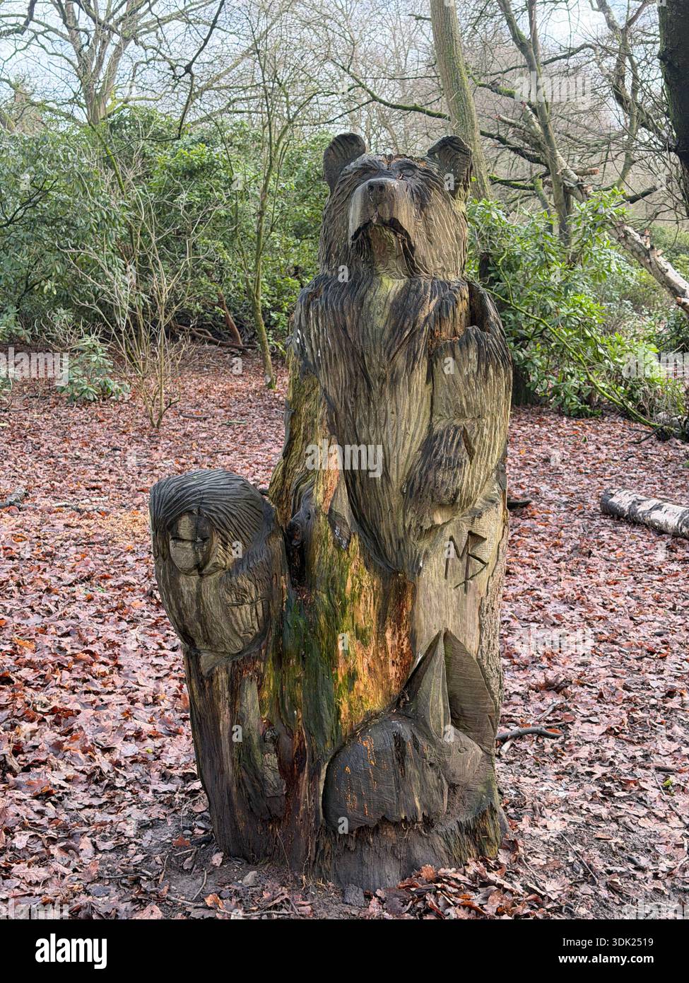 Elvaston Castle Country Park con sculture di alberi di Andrew Frost. Derby. Derbyshire. Inghilterra. Regno Unito - Immagine stock catturata con smartphone