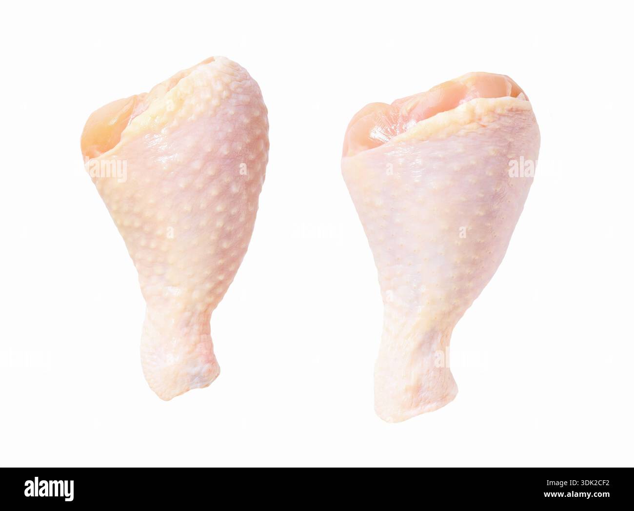 due grandi cosce di pollo crude o bacchette di pollo isolated.fresh cosce di pollo crude o bacchette di pollo isolate su sfondo bianco. Foto Stock
