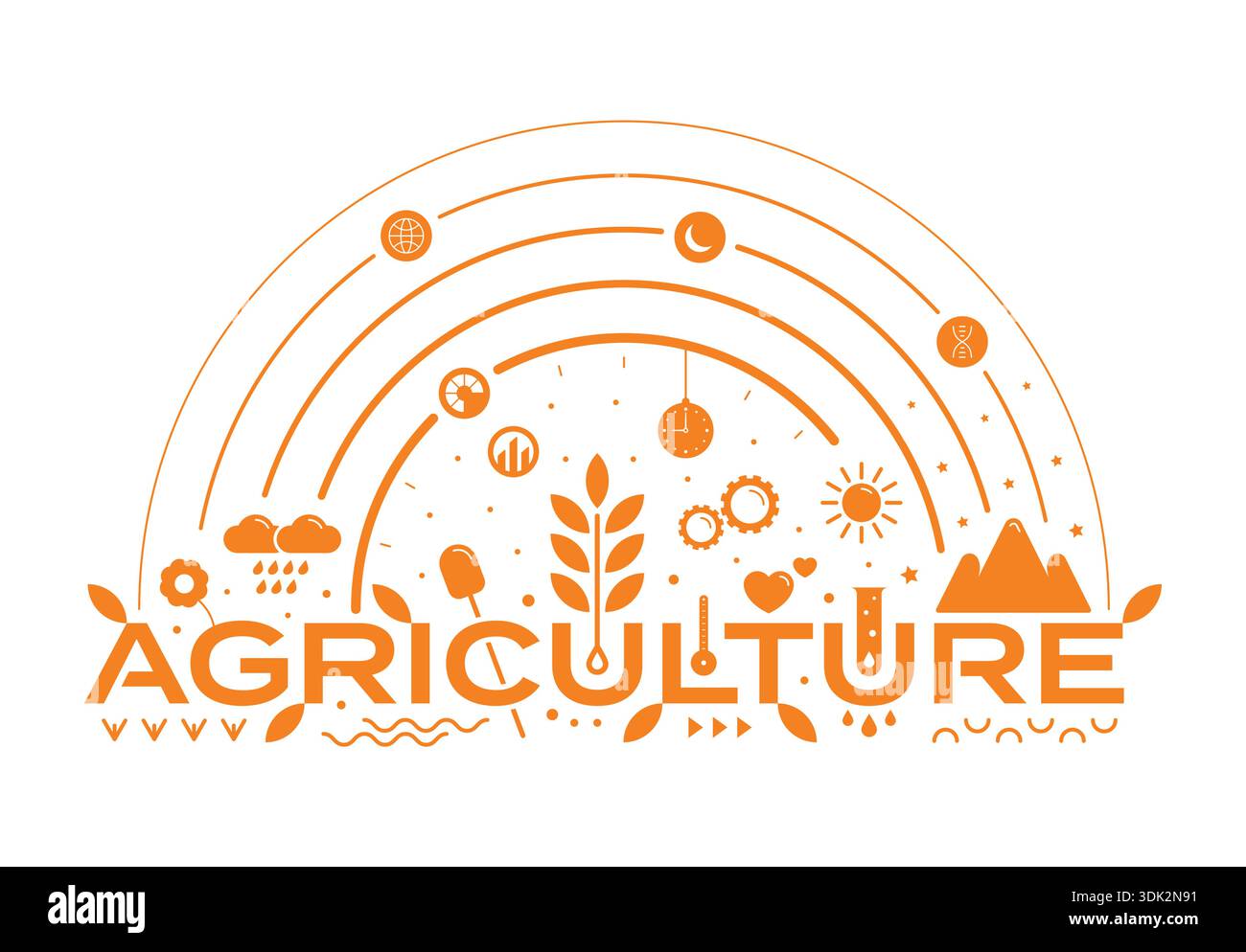 concetto di agricoltura. agricoltura e simboli agricoli. simboli agricoli arancioni. Illustrazione Vettoriale