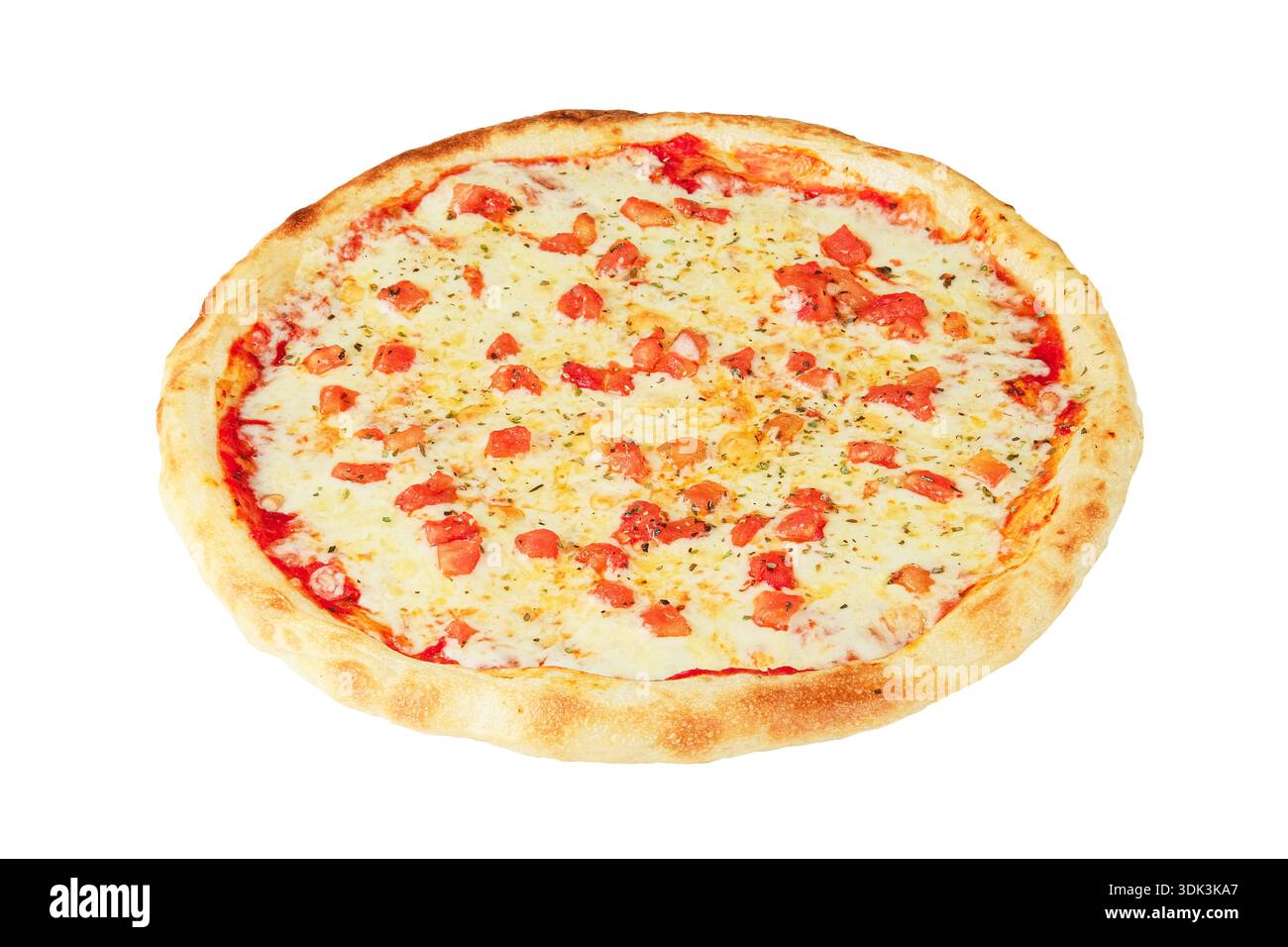 Pizza rustica con condimenti leggeri. Pizza delicata in crosta sottile con condimenti semplici e rustica Foto Stock