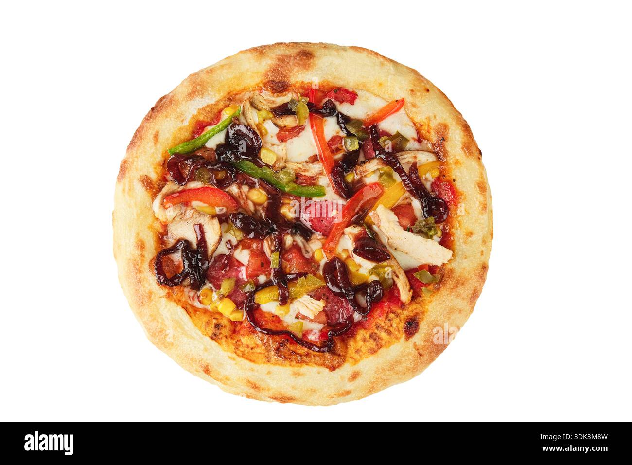 Pizza colorata con verdure e condimenti. Pizza di verdure gourmet con condimenti arrostiti e formaggio Foto Stock