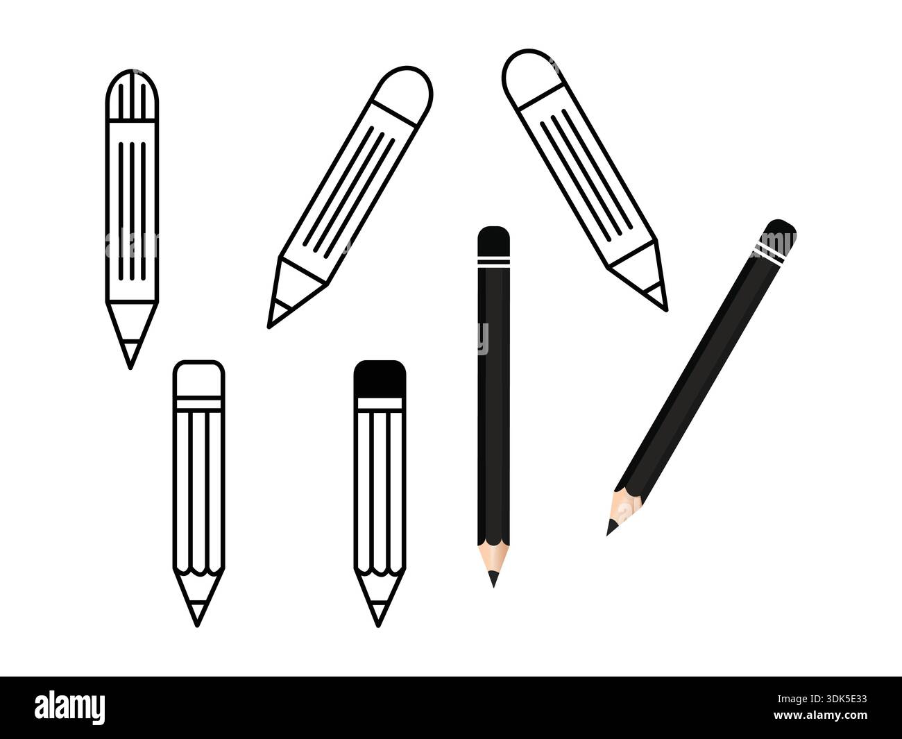 Matite e strumenti di disegno con silhouette in bianco e nero per progetti artistici creativi. Illustrazione Vettoriale