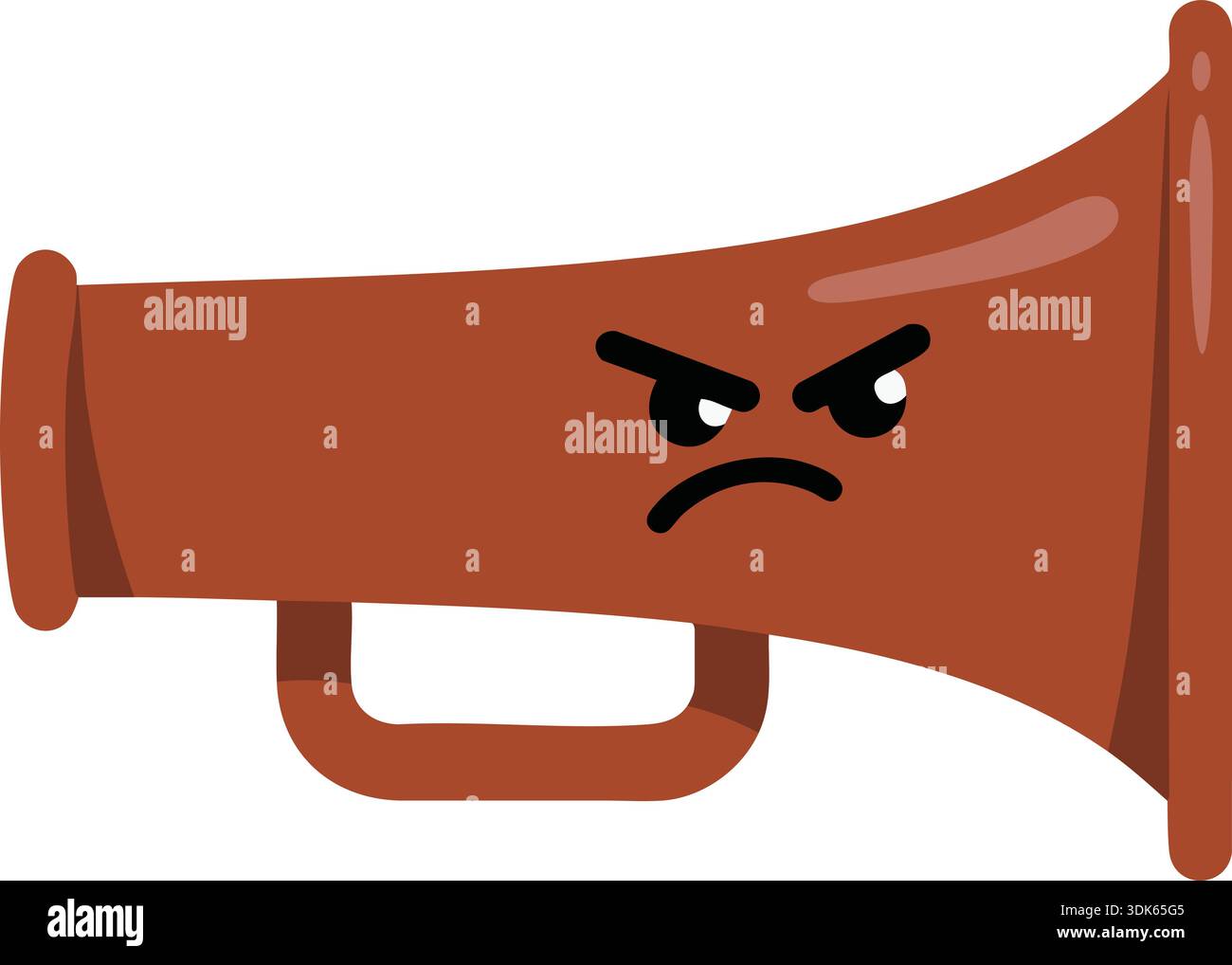 Megafono cartoni animati con un volto arrabbiato e una forma di corno sonoro in toni marroni Illustrazione Vettoriale