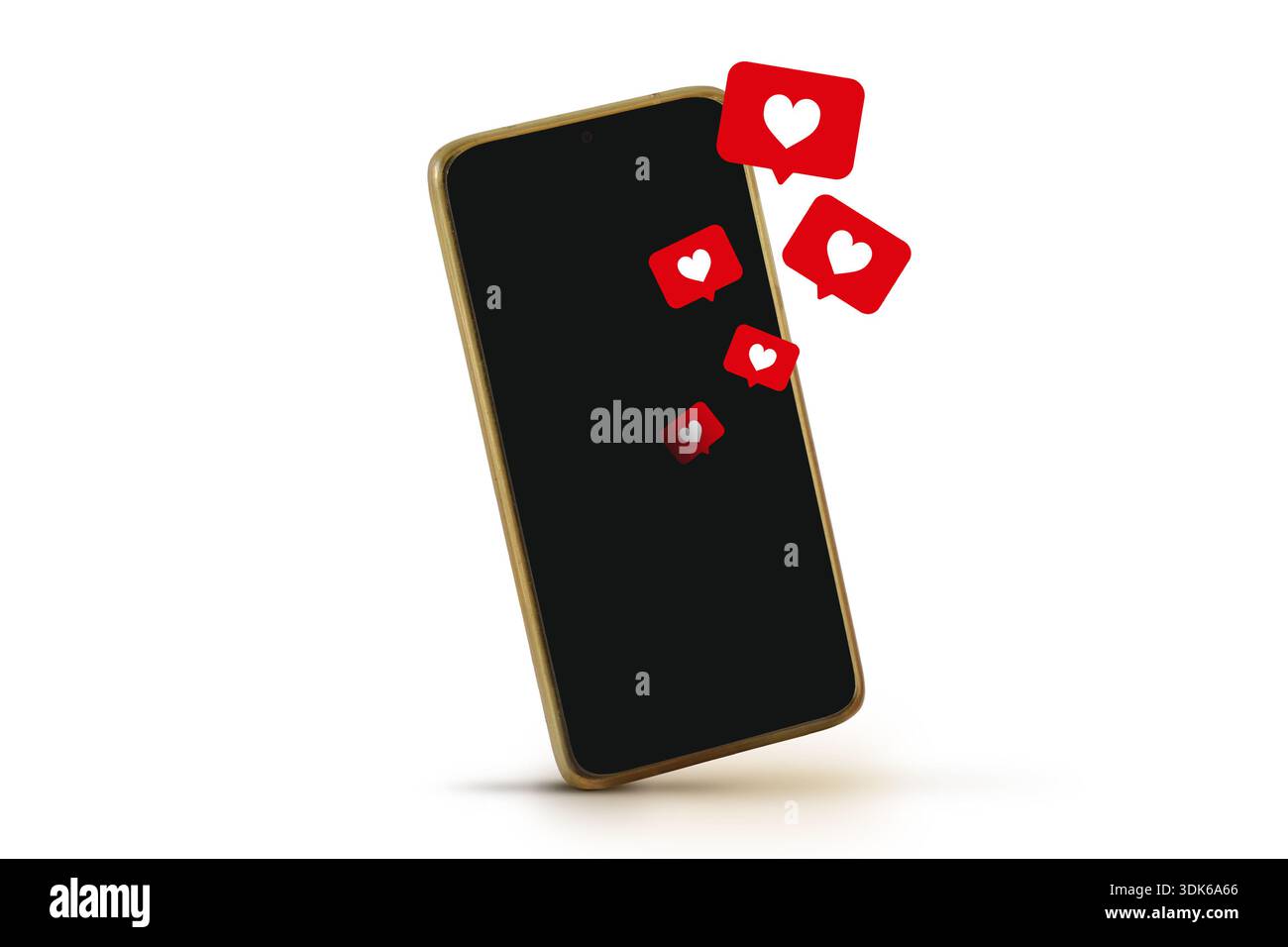 Smartphone con cuori in bolle vocali - concetto di amore e tecnologia Foto Stock
