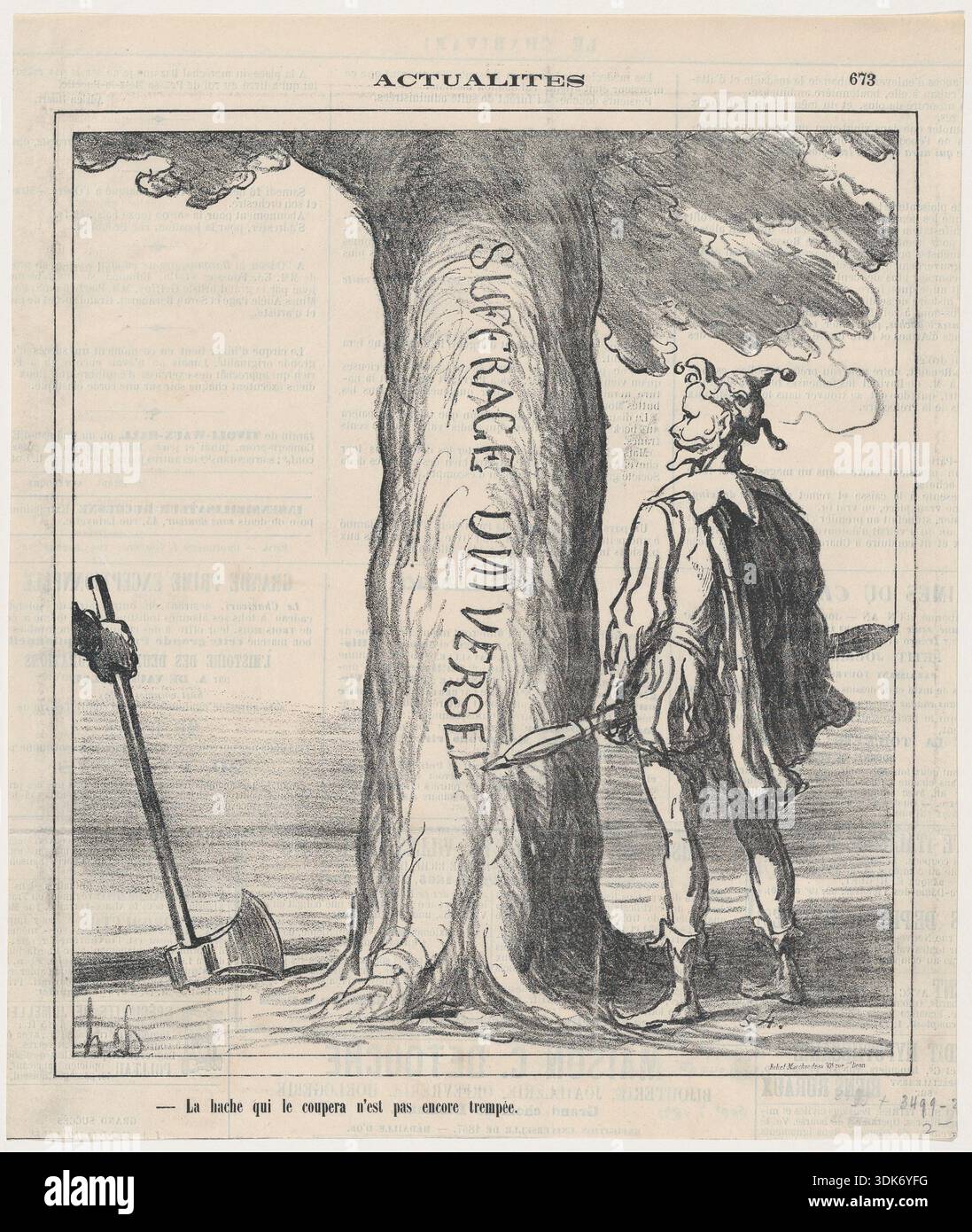 La hache que le coupera n'est pas encore trempée, 1871. (L'ascia che lo taglierà [Universal Suffrage] non è ancora stata forgiata). Da Actualités (News of the day), pubblicato su le Charivari, 7 settembre 1871. Foto Stock
