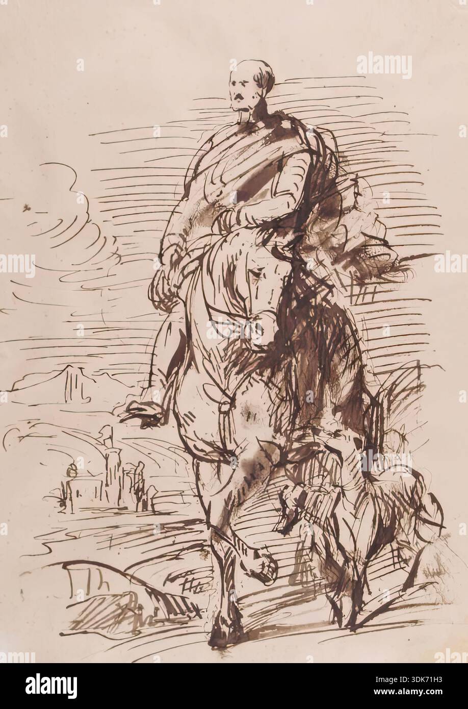 Sketch per il Prince Consort montato a cavallo, c1859. Questo studio preparatorio per il ritratto del principe Alberto rivela che inizialmente Filippo aveva concepito un ritratto equestre, fortemente reminiscente del Ritratto equestre di Carlo i di van Dyck, re d'Inghilterra con il signore di Sant'Antonio del 1633 (Buckingham Palace, collezioni reali). A Phillip o al principe Alberto non piaceva questo piano e Phillip alla fine decise una composizione molto più semplice. Foto Stock