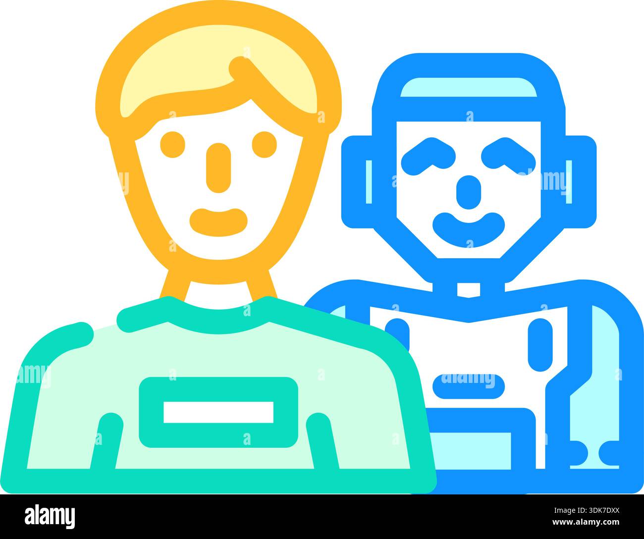 Intelligenza umana e artificiale che interagiscono e collaborano Illustrazione Vettoriale