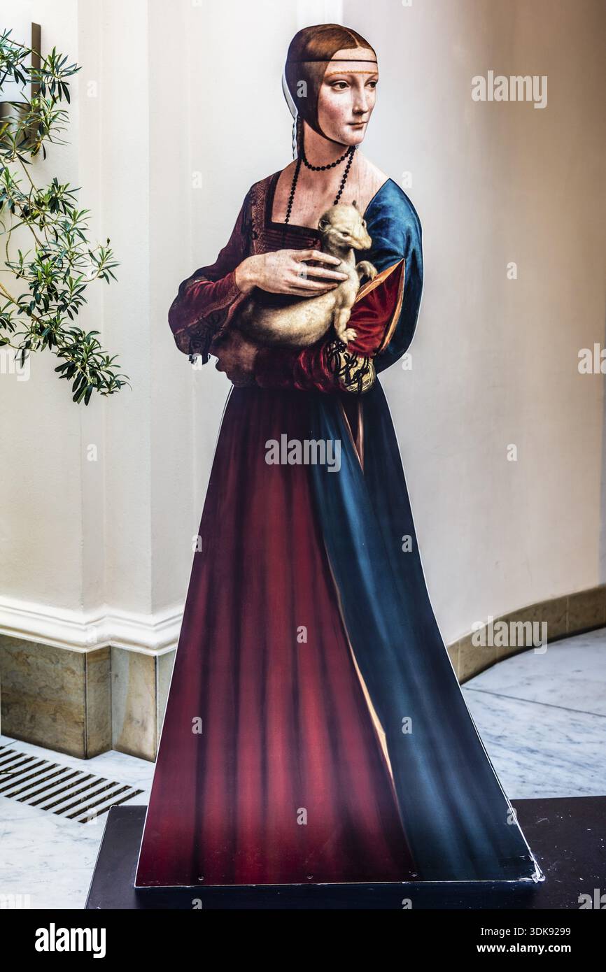Mostra, signora con un ermellino, primo ritratto di Leonardo da Vinci, intorno al 1489, olio su tavola, ritratto di Ceciila Gallerani, amante del duca milanese Foto Stock