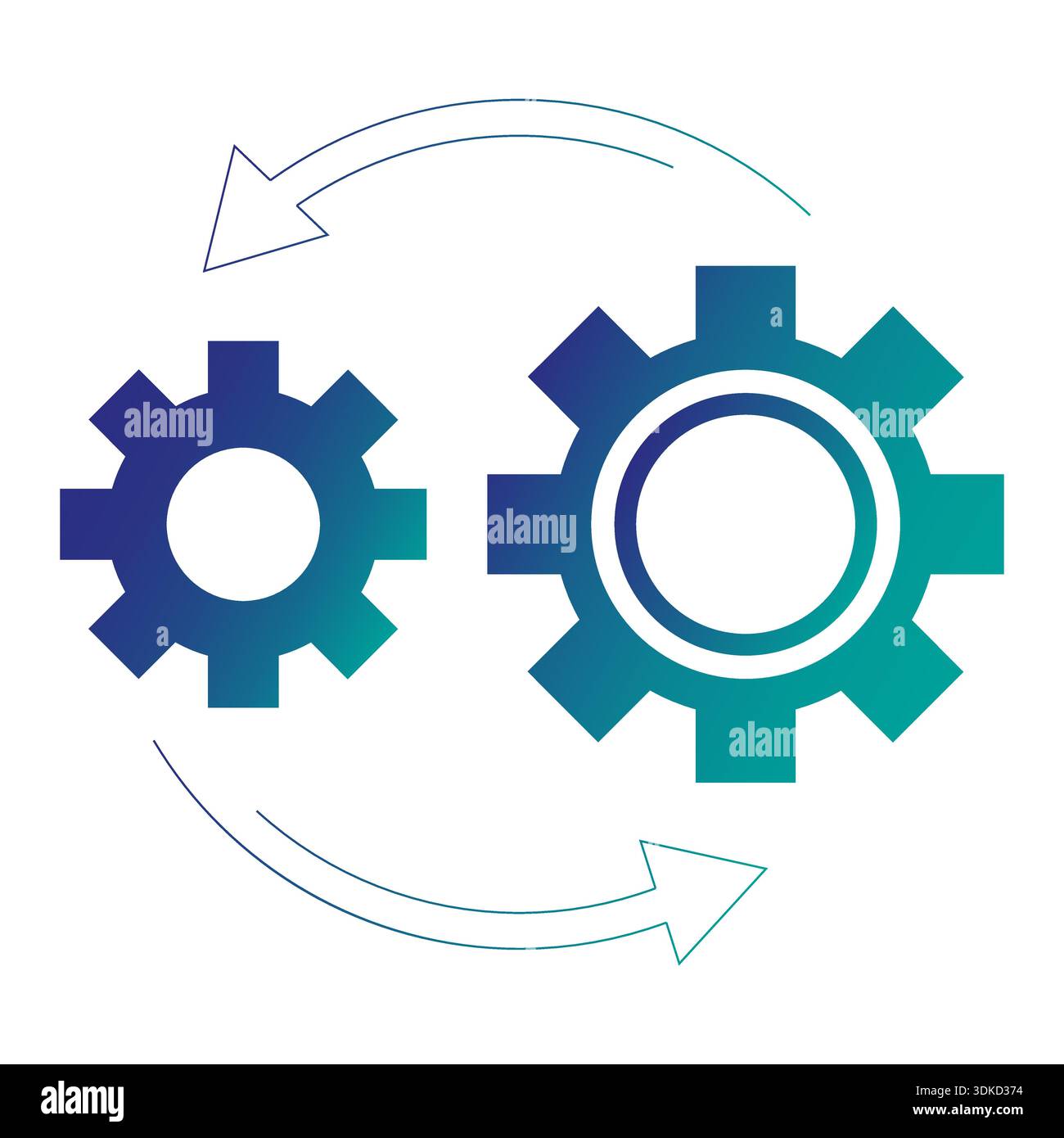 Icone delle marce di sincronizzazione. Simboli freccia di rotazione. Elabora elementi vettoriali. Componenti del meccanismo tecnico. Illustrazione Vettoriale