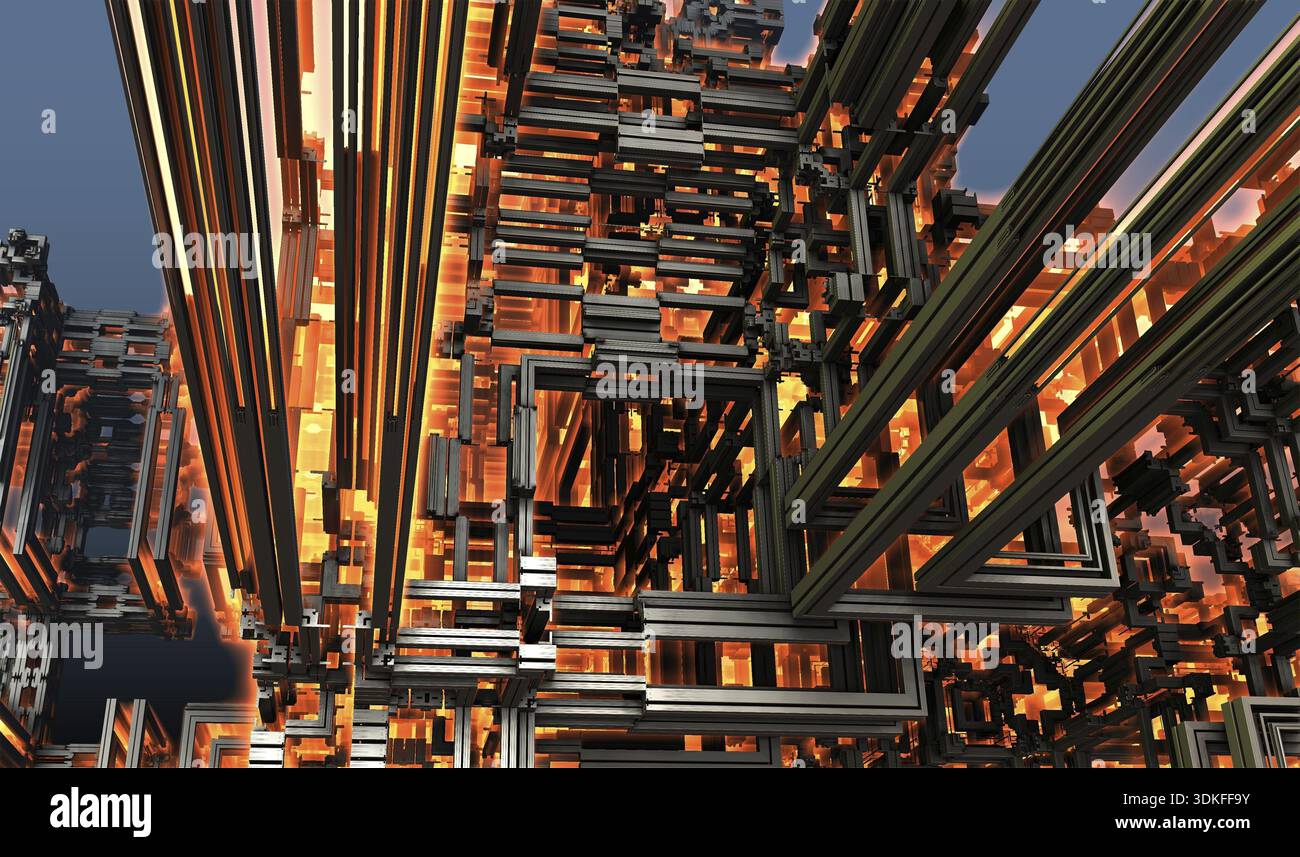 Astratto computer generato disegno di Fractal. 3D Aliens Illustrazione di un bel matematico infinito mandelbrot set frattale futuristico fuoco structu Foto Stock