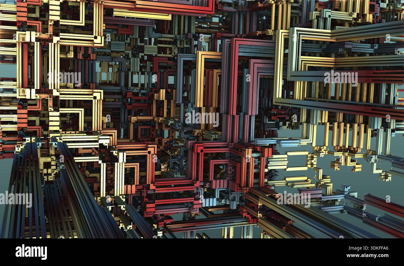 Astratto computer generato disegno di Fractal. 3D Aliens Illustrazione di un bel infinito matematico mandelbrot set frattale futuristico rainbow stru Foto Stock