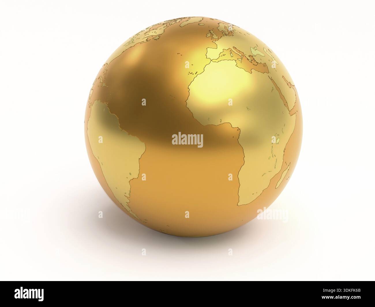 Rendering 3D del globo Golden World su sfondo bianco Foto Stock
