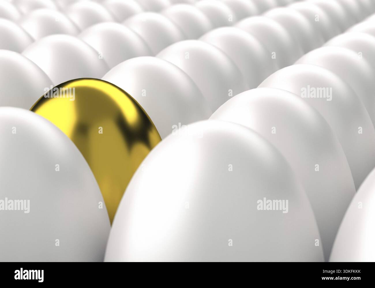 3D rendering di file di uova di colore bianco con una golden egg tra Foto Stock