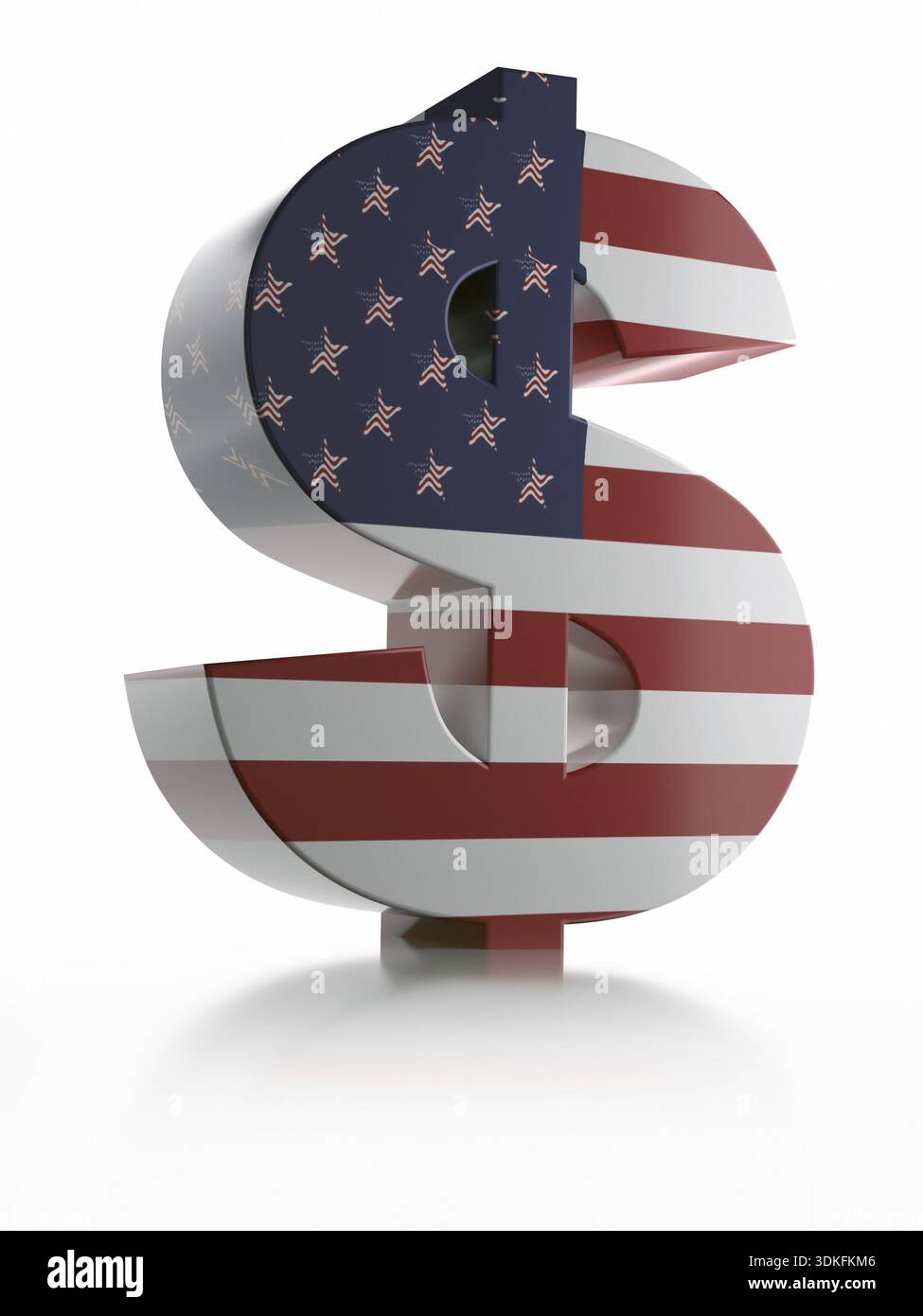 Rendering 3D del simbolo di valuta USD avvolto con bandiera americana su sfondo bianco Foto Stock