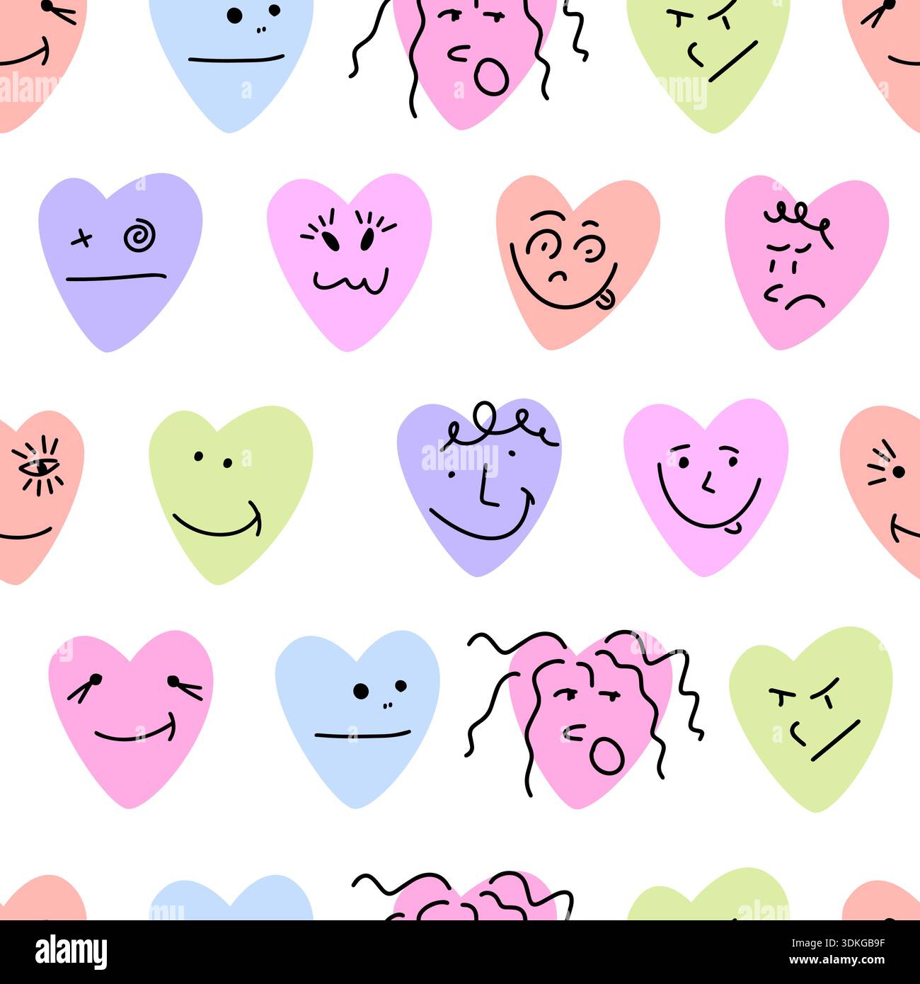 sfondo divertente senza interruzioni con cuori . Disegnato a mano. Non ai, illustrazione vettoriale. Illustrazione Vettoriale