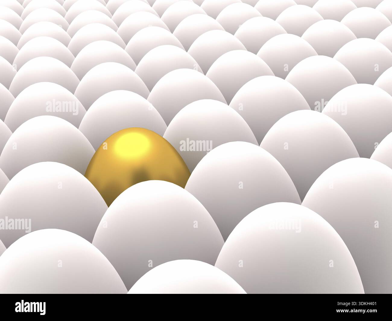 3D rendering di file di uova di colore bianco con una golden egg tra Foto Stock