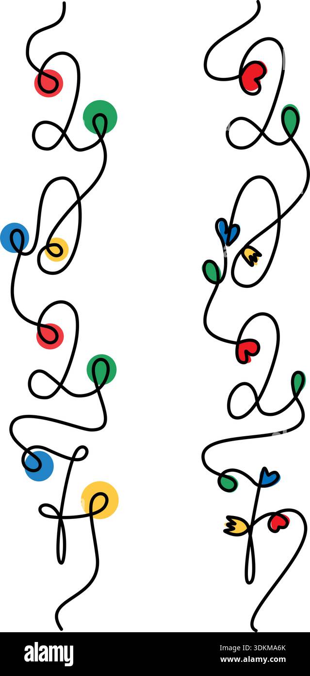 Design verticale decorativo a 2027 date con anse, cuori e fiori una linea continua minimale piatta. Illustrazione vettore isolato 2027 carte tematiche, adesivo, icona auguri di Capodanno o promozione Illustrazione Vettoriale