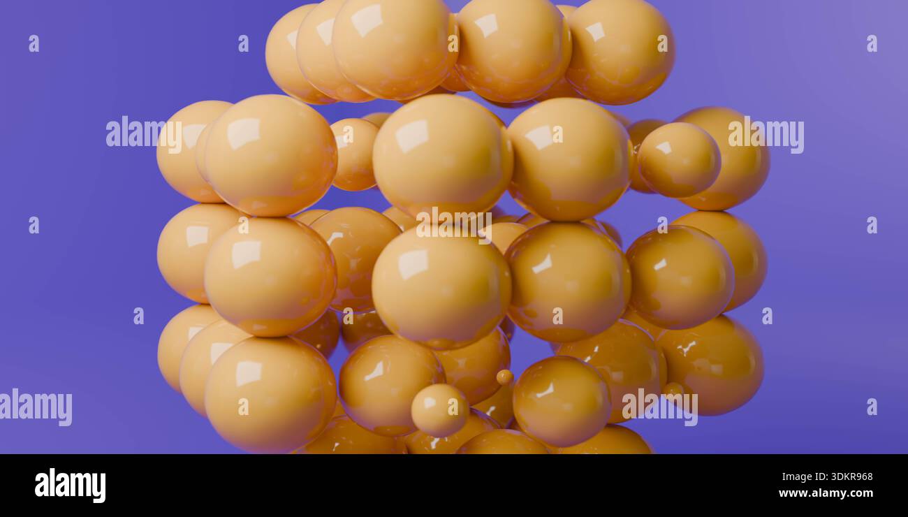Rendering 3d cubo sferico arancione lucido Foto Stock