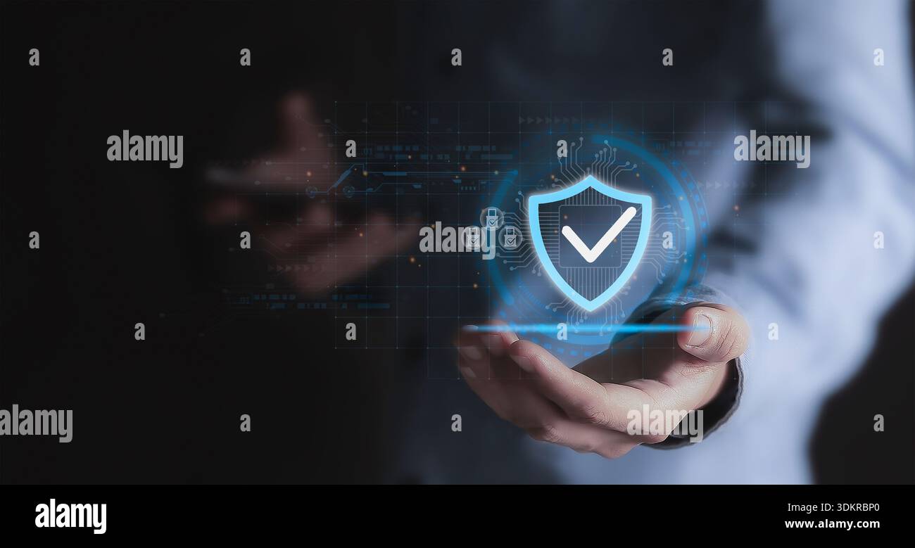 Concetti di cibersicurezza e privacy, protezione dei dati e crittografia di reti Internet sicure Foto Stock