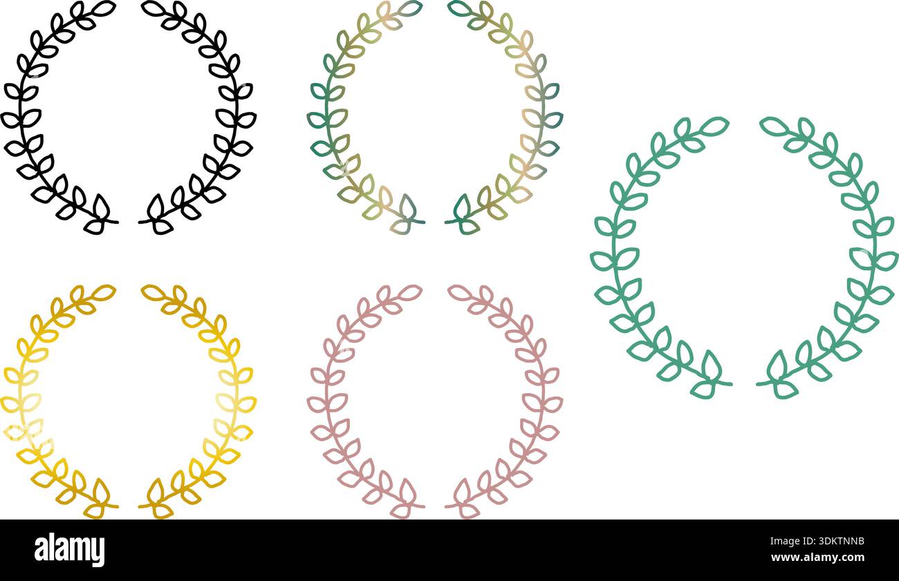 Una collezione di cornici disegnate a mano in vari colori e stili. Include cornici botaniche circolari in tonalità verde, oro, monocromatiche e seppia. Ideale Illustrazione Vettoriale