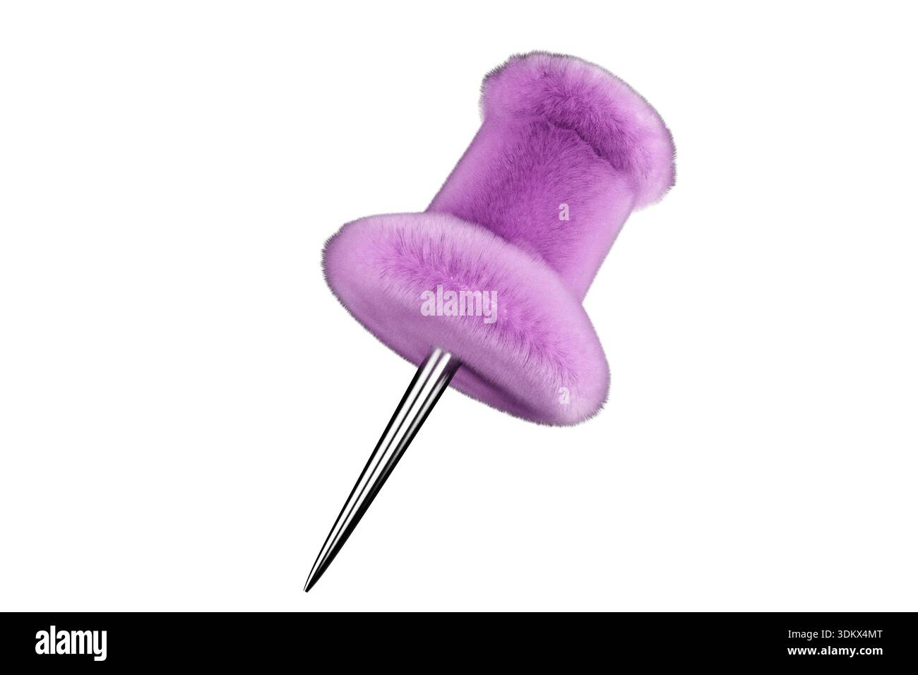 Primo piano di un perno a pressione viola con una trama sfocata e punta metallica. rendering 3d. Foto Stock
