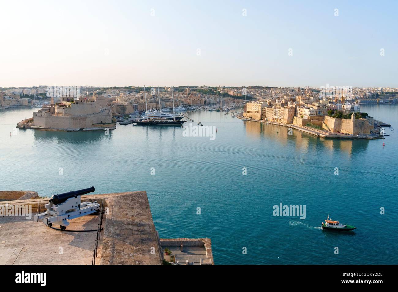 Vista delle tre città, Grand Harbour View Valletta, Malta, Europa Foto Stock