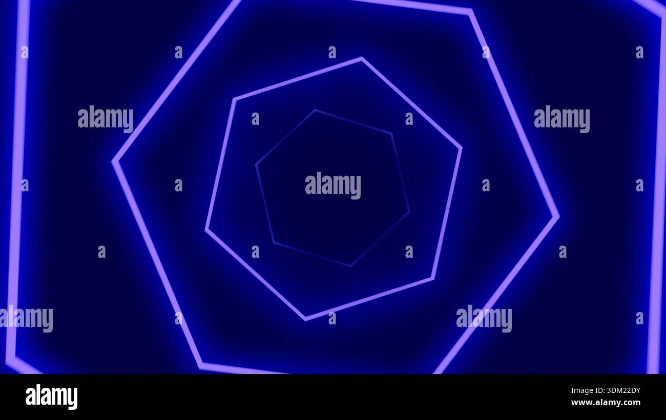 Illuminare le forme esagonali blu e viola creando un portale futuristico o un effetto wormhole, adatto per concetti tecnologici e di dati Foto Stock