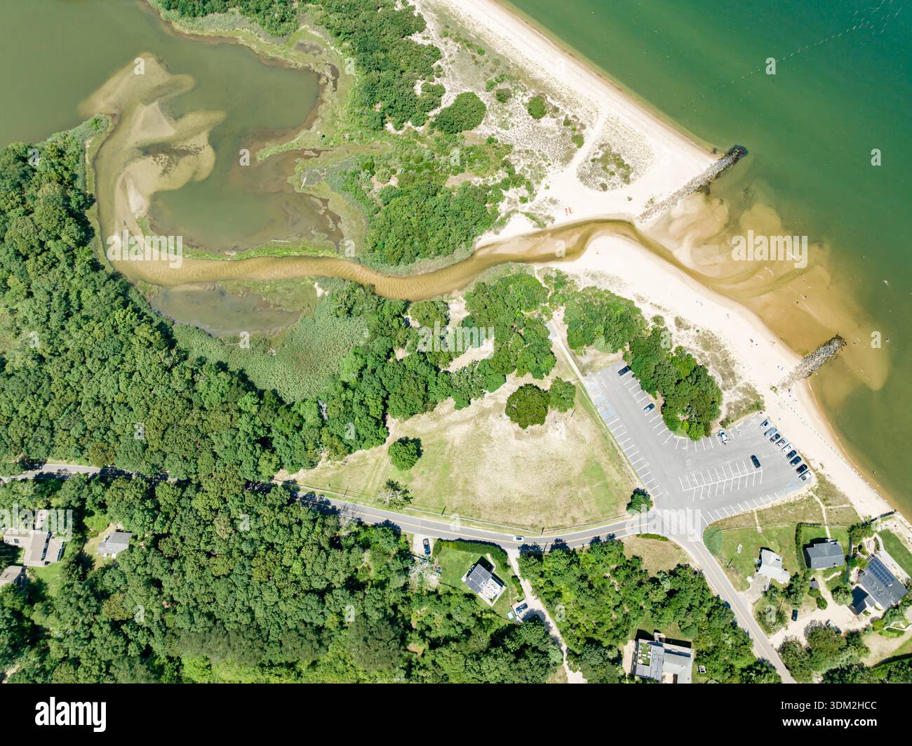 vista aerea del parco e delle vicinanze di fresh pond, amagansett, new york Foto Stock