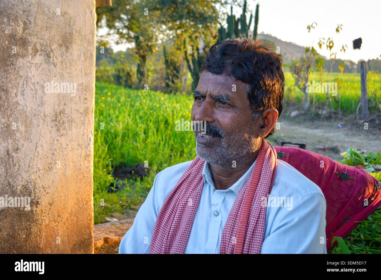 Ritratto dell'agricoltore indiano nel villaggio rurale Foto Stock