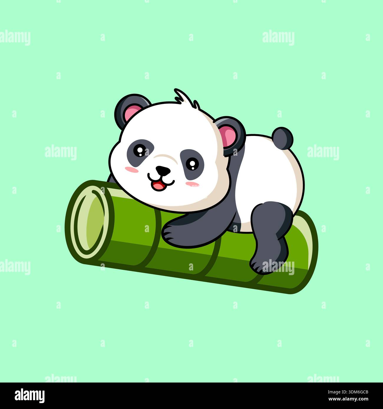 Simpatico Panda Surfing su bambù Vector Illustration Cartoon Design Illustrazione Vettoriale
