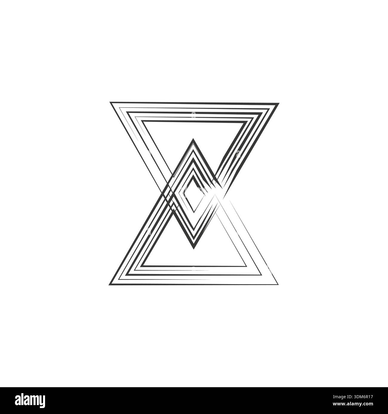 Simbolo del triangolo clessidra. Forma lineare astratta. Segno vettoriale forma geometrica. Elemento tratto pennello. Illustrazione Vettoriale