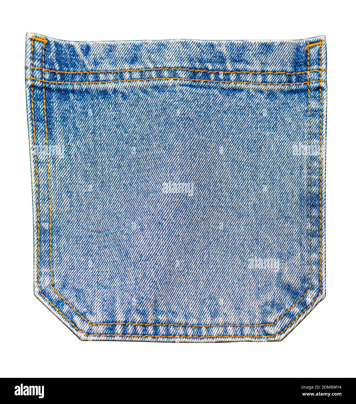 Tasca jean in tessuto denim blu con cuciture arancioni su sfondo trasparente Foto Stock