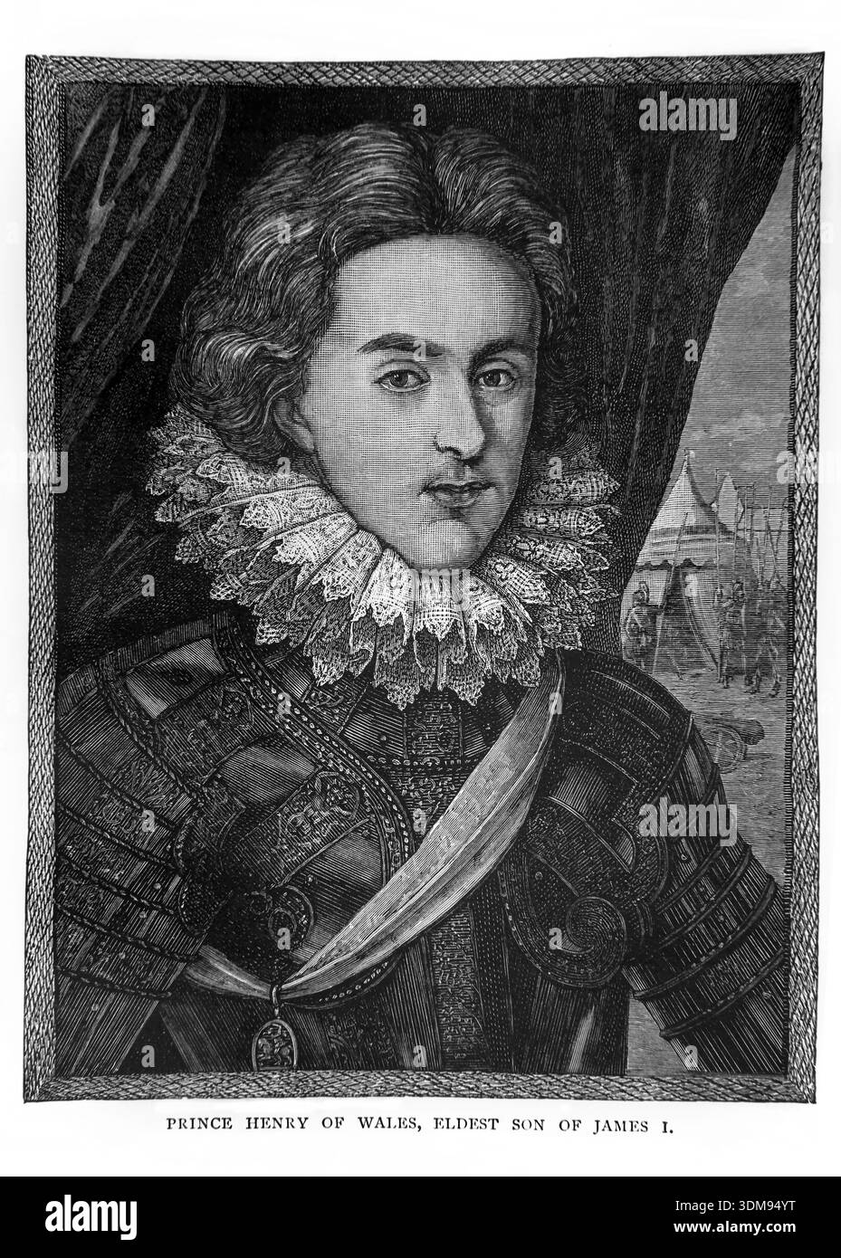 Ritratto del Principe Enrico Federico Principe di Galles (1594-1612) figlio maggiore di Re Giacomo i da una miniatura di Isaac oliver dell'edizione di A del 1898 Foto Stock