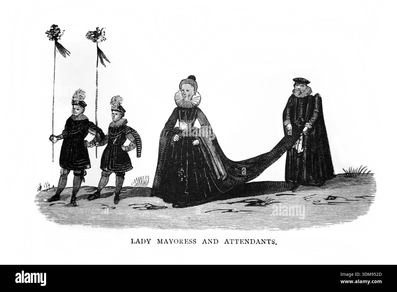 Illustrazione di Lady Mayoress e Attendants durante il periodo Stuart negli anni '1600 dall'edizione 1898 di A Short History of the English People by Foto Stock