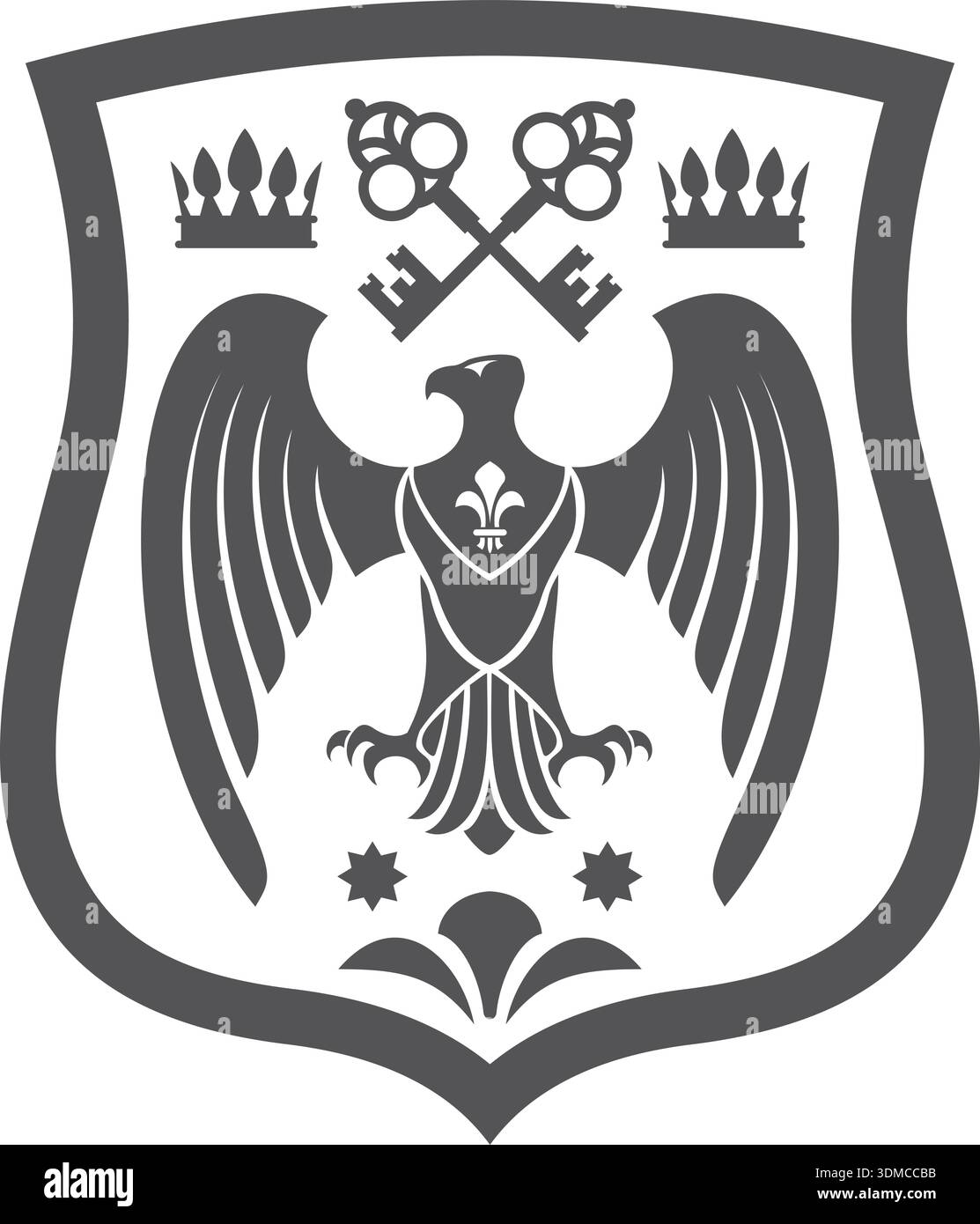 Un'immagine in bianco e nero di un'aquila con una corona sulla testa Illustrazione Vettoriale