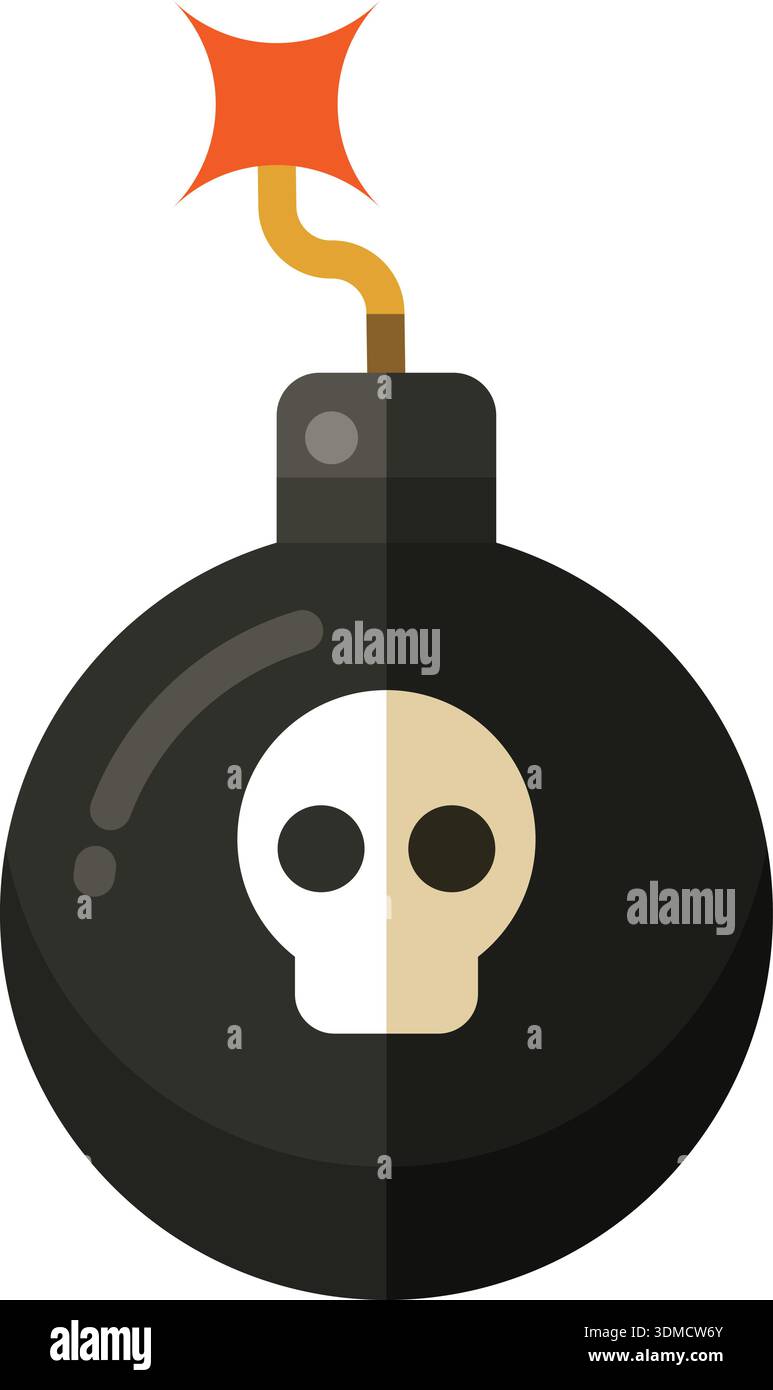 Un cranio bianco e nero con un'esplosione rossa e arancione sullo sfondo Illustrazione Vettoriale