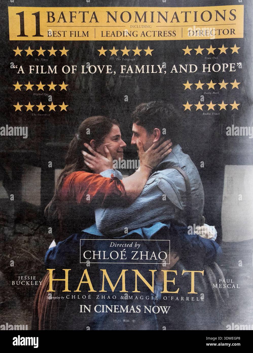 Cinema, quotidiano HAMNET BAFTA Nominations, film pubblicitario Jessie Buckley e Paul Mescal, direttore del premio BAFTAs Chloé Zhao London 2026 UK Foto Stock