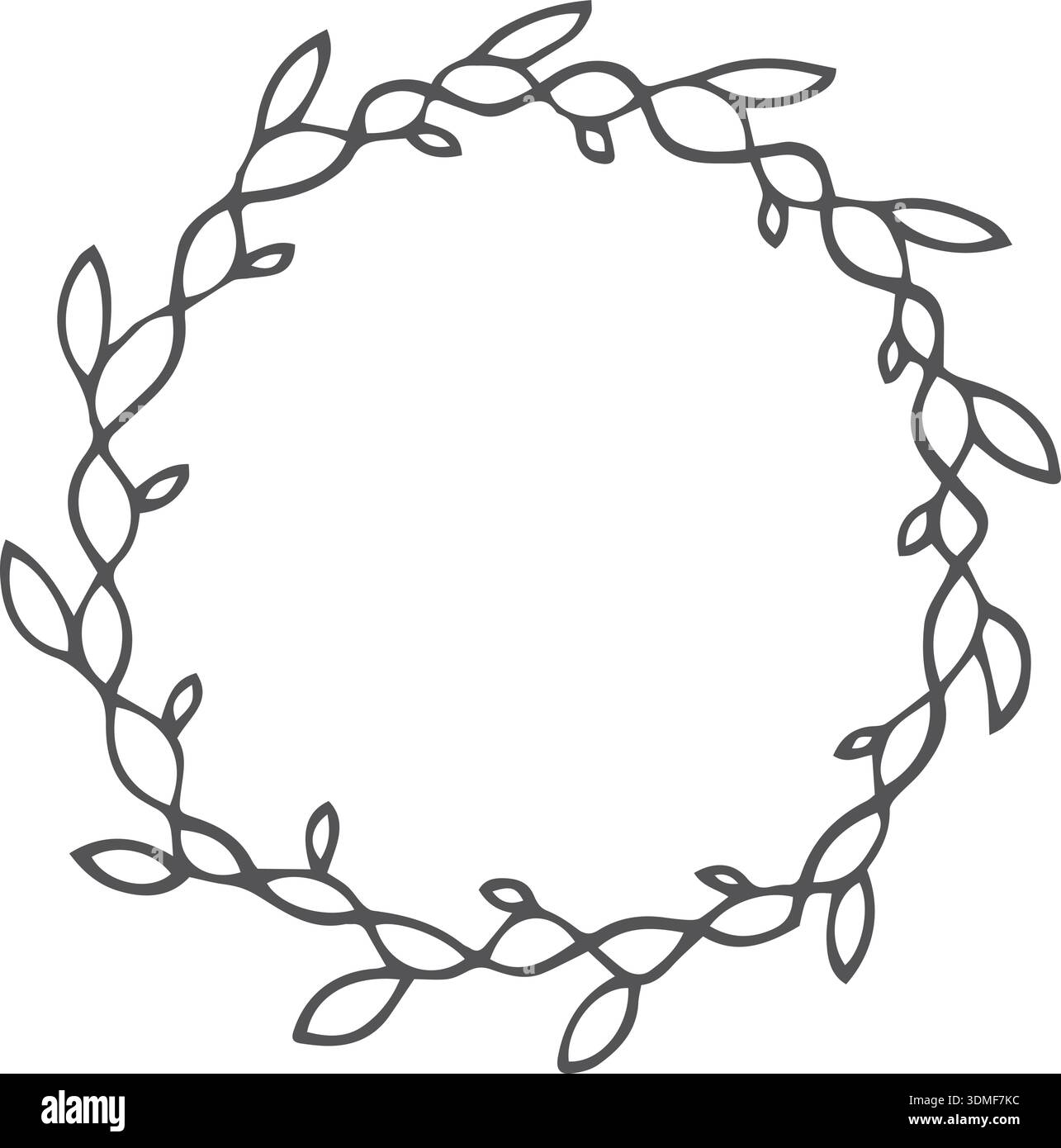 Doodle con motivo floreale rotondo. Disegno di foglie botaniche Illustrazione Vettoriale