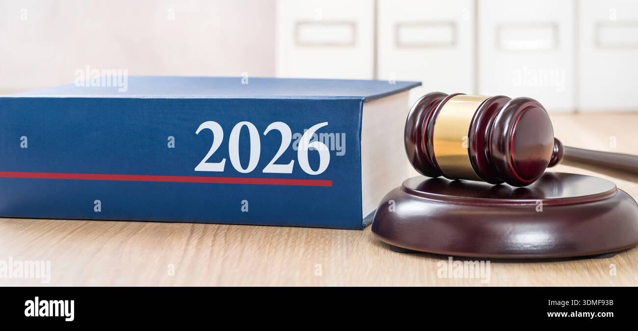 Un libro di legge con un martelletto - 2026 Foto Stock