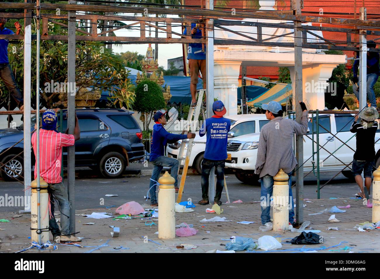 Démontage d'un marché. Vientiane. Laos. Asie du Sud-Est. Asie. Foto Stock