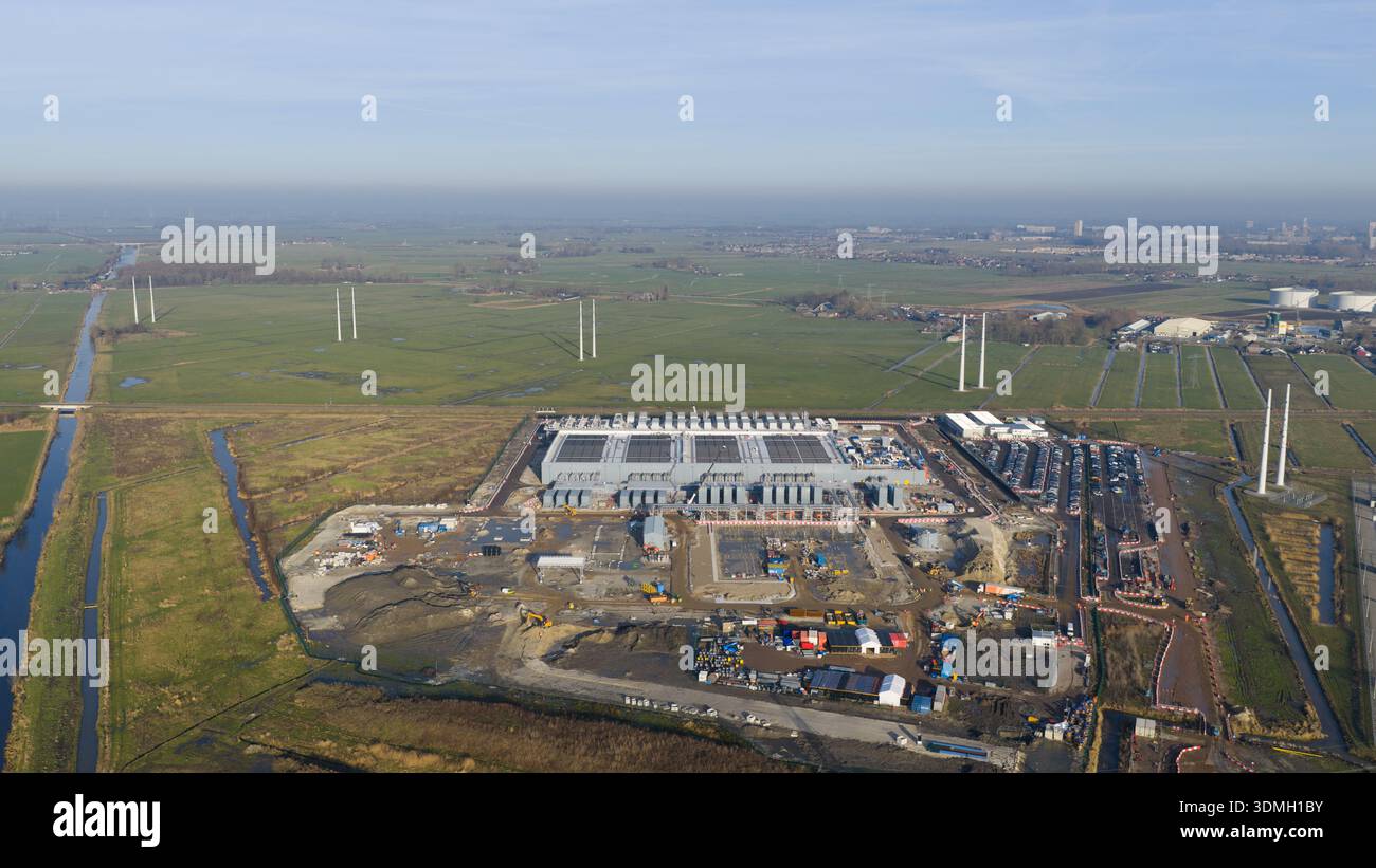 Costruzione di campus di data center in via di sviluppo su terreni rurali Foto Stock
