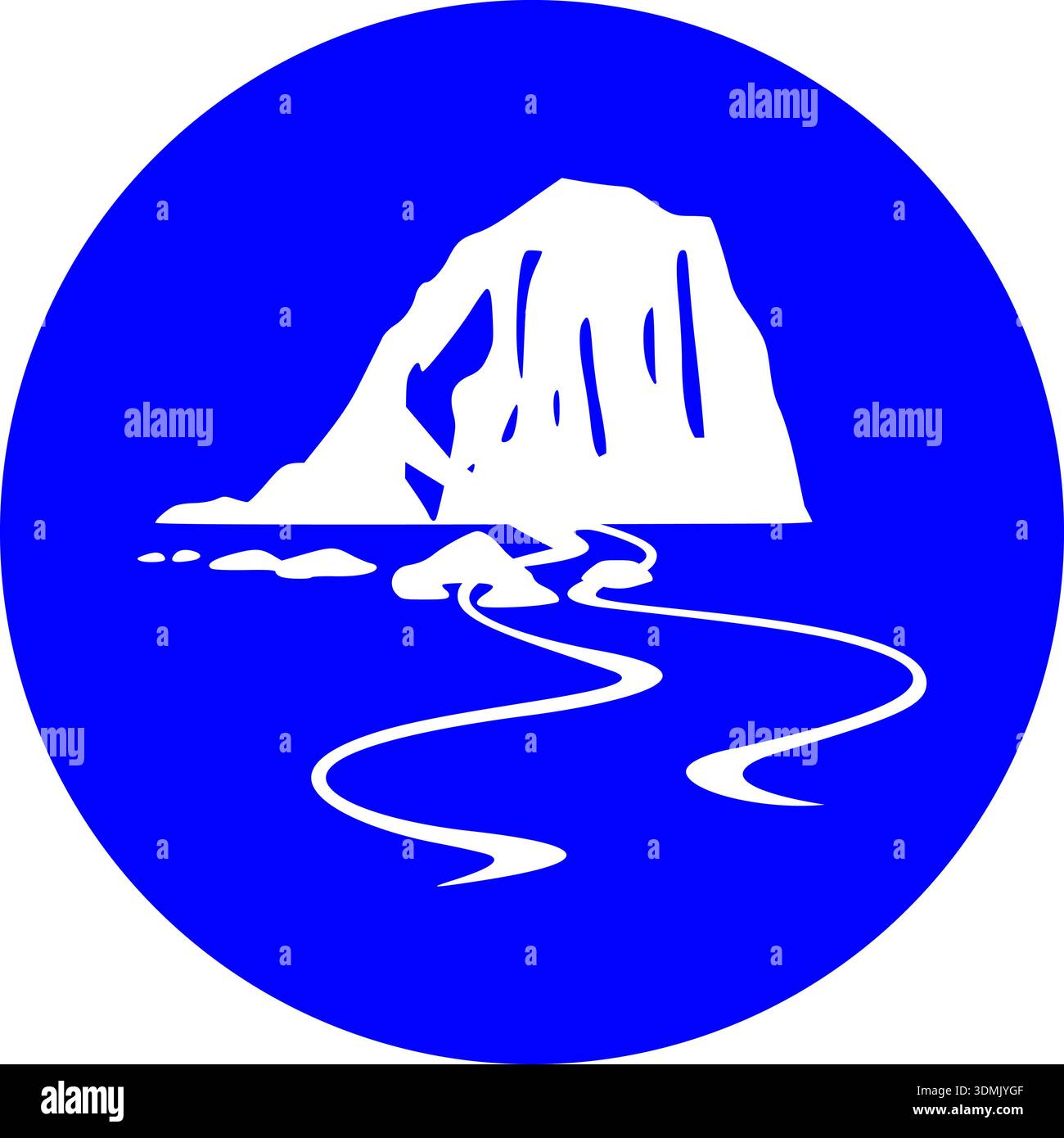 Moderno Blue Circular Sea Arch icona con formazione rocciosa costiera e percorsi d'acqua avvolgenti Illustrazione Vettoriale