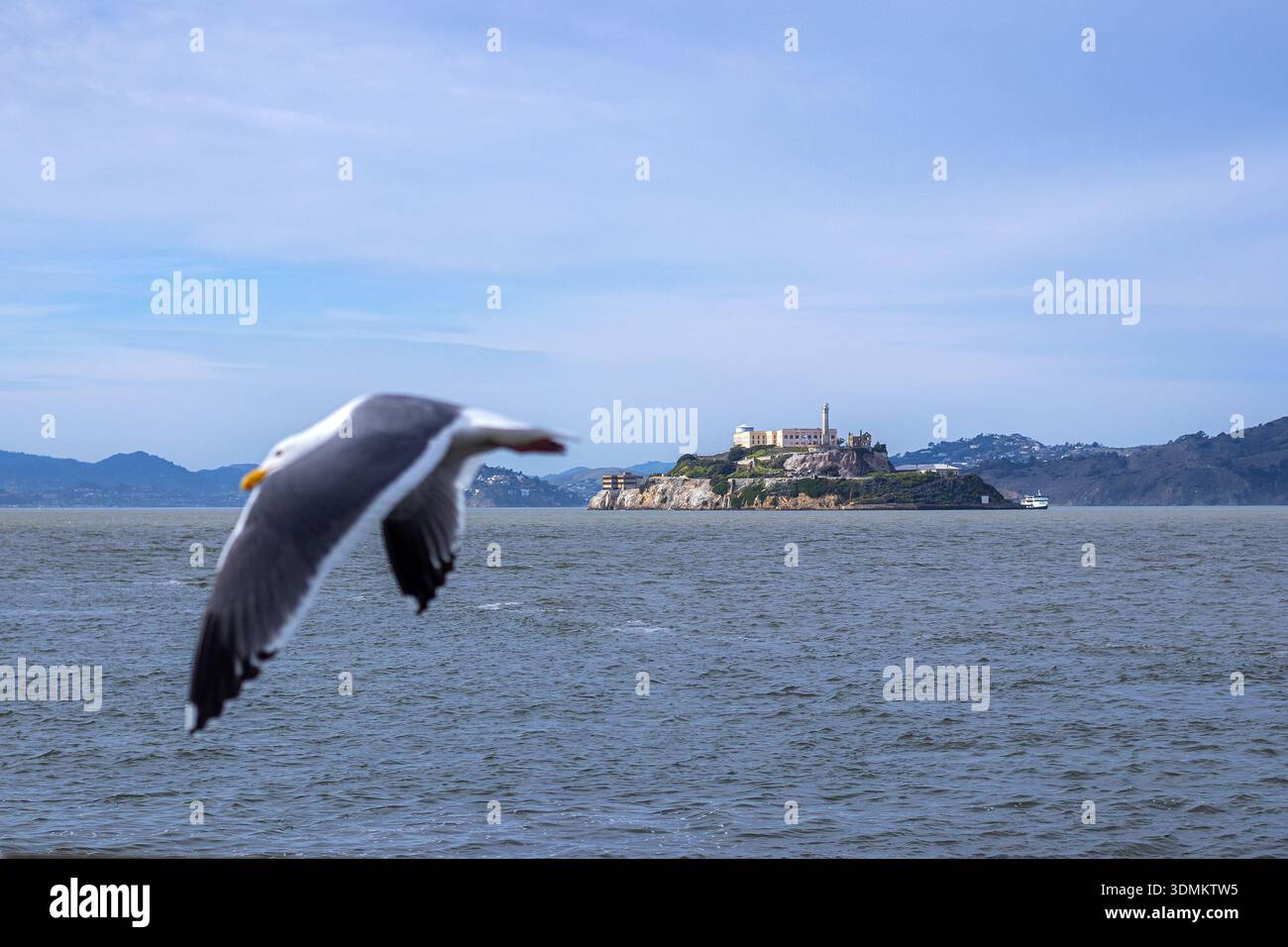 Alcatraz Island a San Francisco, California, famigerata prigione o penitenziario nella Bay area Foto Stock