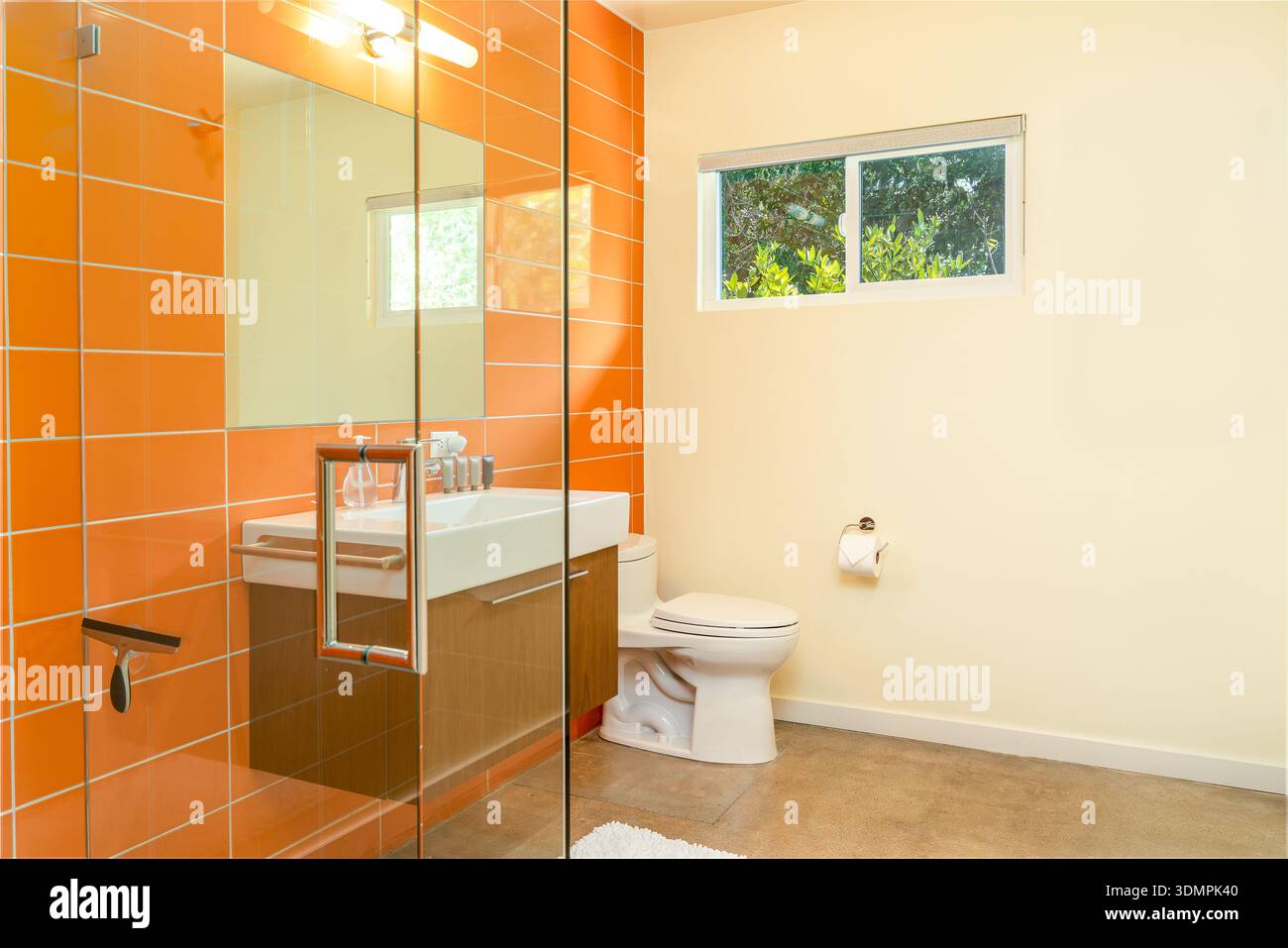 Bagno Moderno Stile Industriale Con Doccia E Effetto Cemento Grigio E Legno Di Lusso