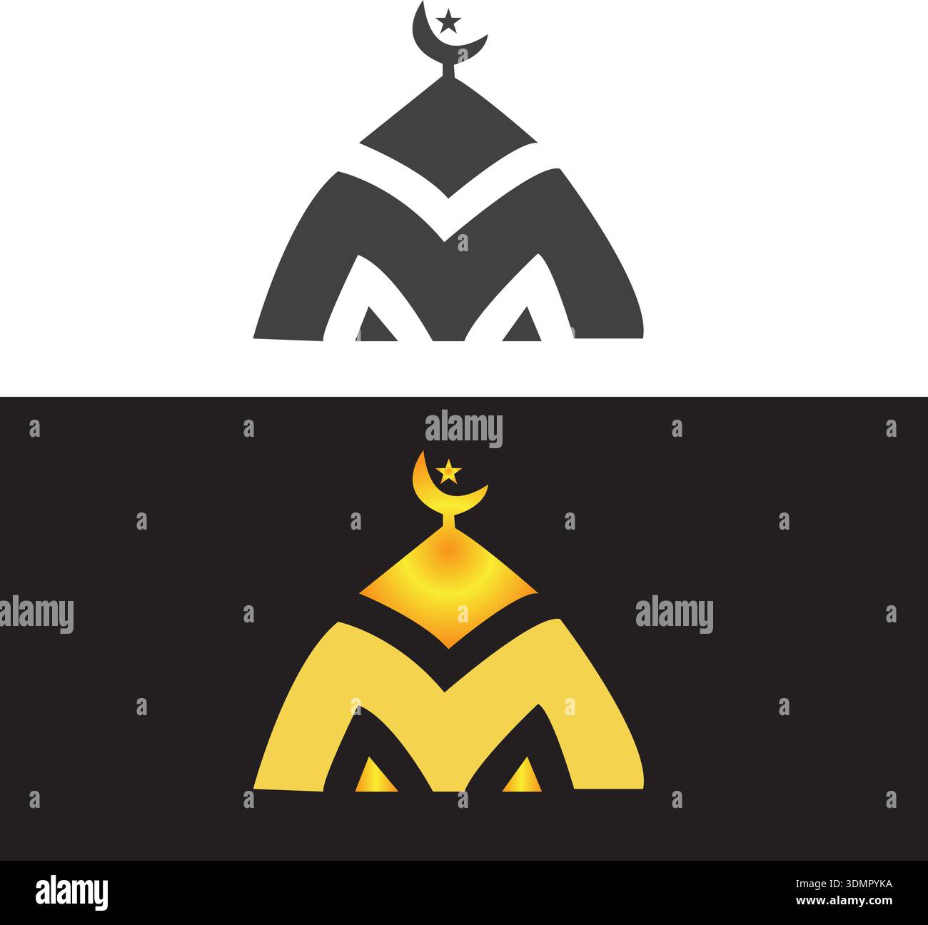 Moschea islamica moderna e logo del Corano isolato su sfondo nero. Illustratio vettoriale Illustrazione Vettoriale