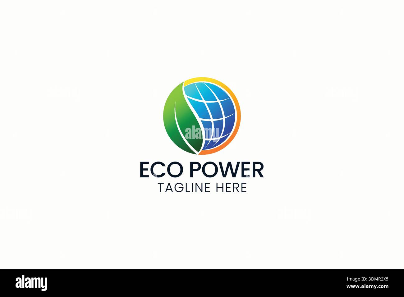 Eco Power Renewable Energy Logo Design con natura e identità globale Illustrazione Vettoriale