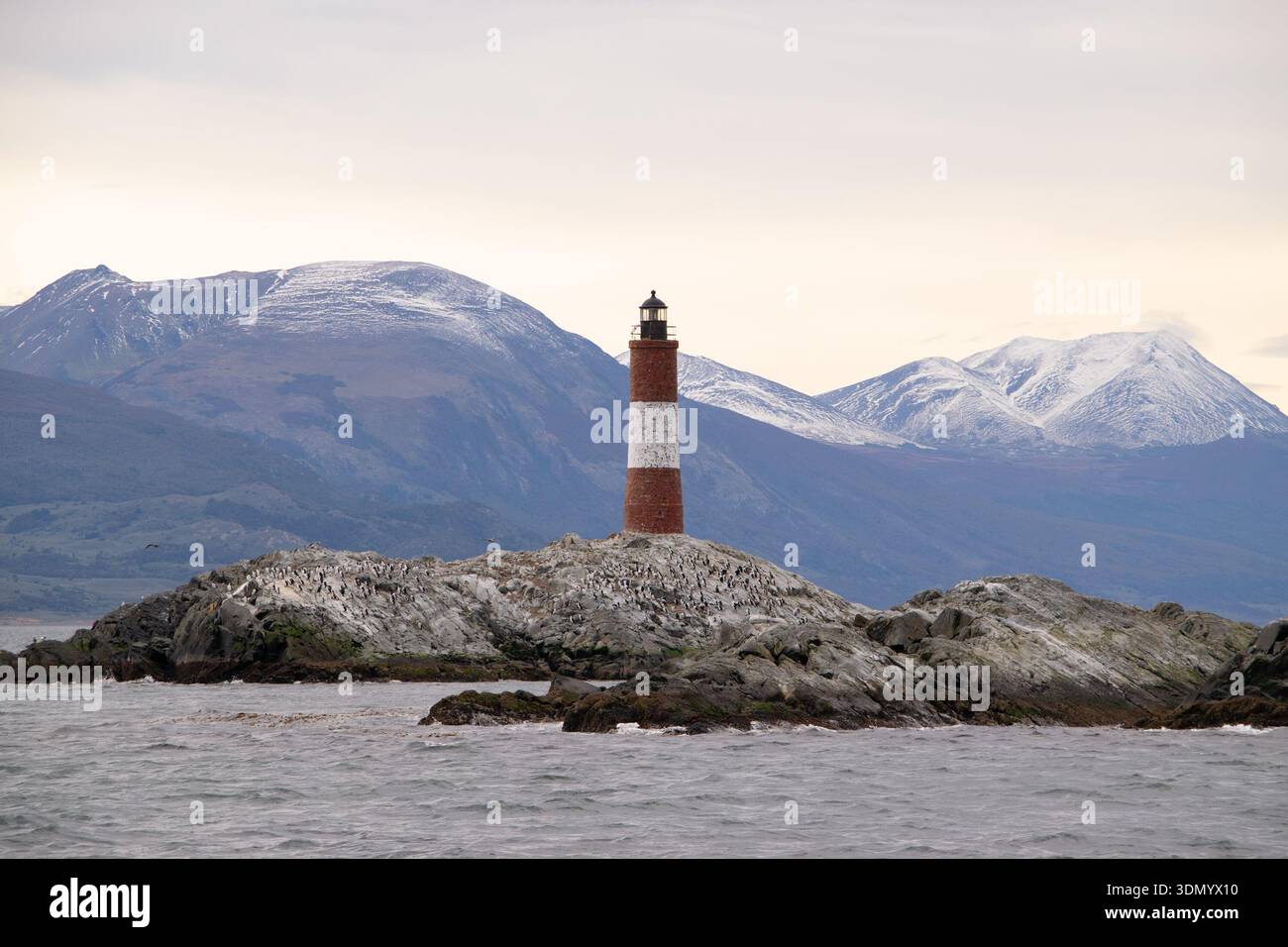 Faro Les Éclaireurs nel Canale di Beagle, Terra del fuoco, Ushuaia, Argentina Foto Stock