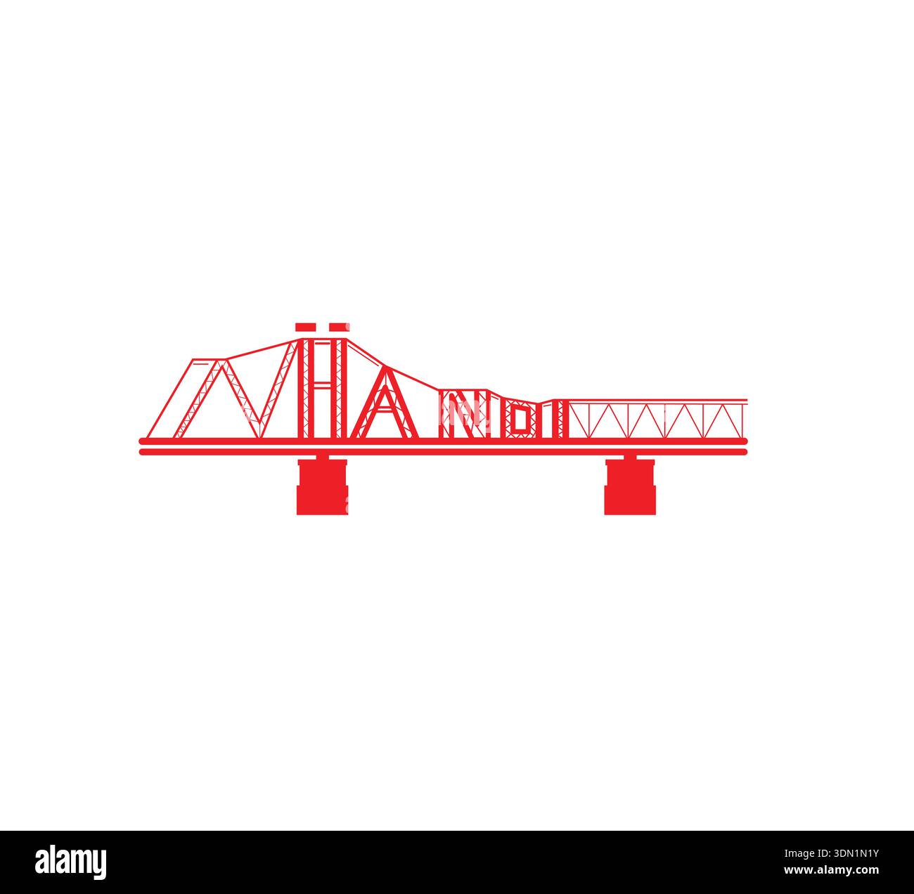 Long Bien Bridge Hanoi Typography Illustrazione Vettoriale