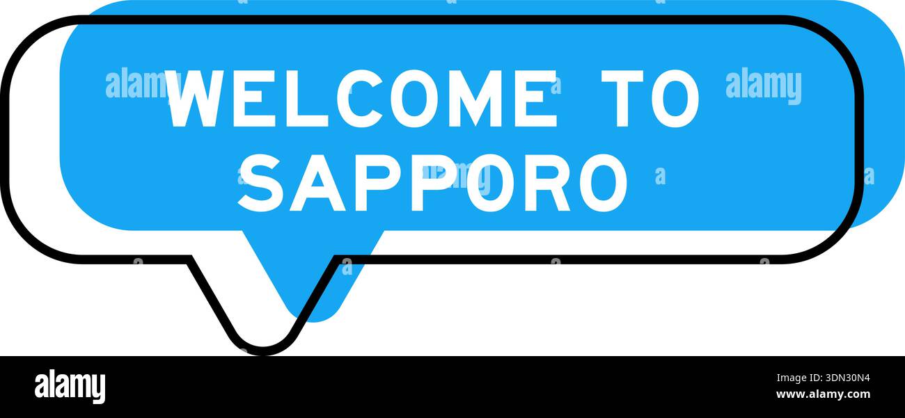 Striscione e sfumatura blu con parola di benvenuto a sapporo su sfondo bianco Illustrazione Vettoriale