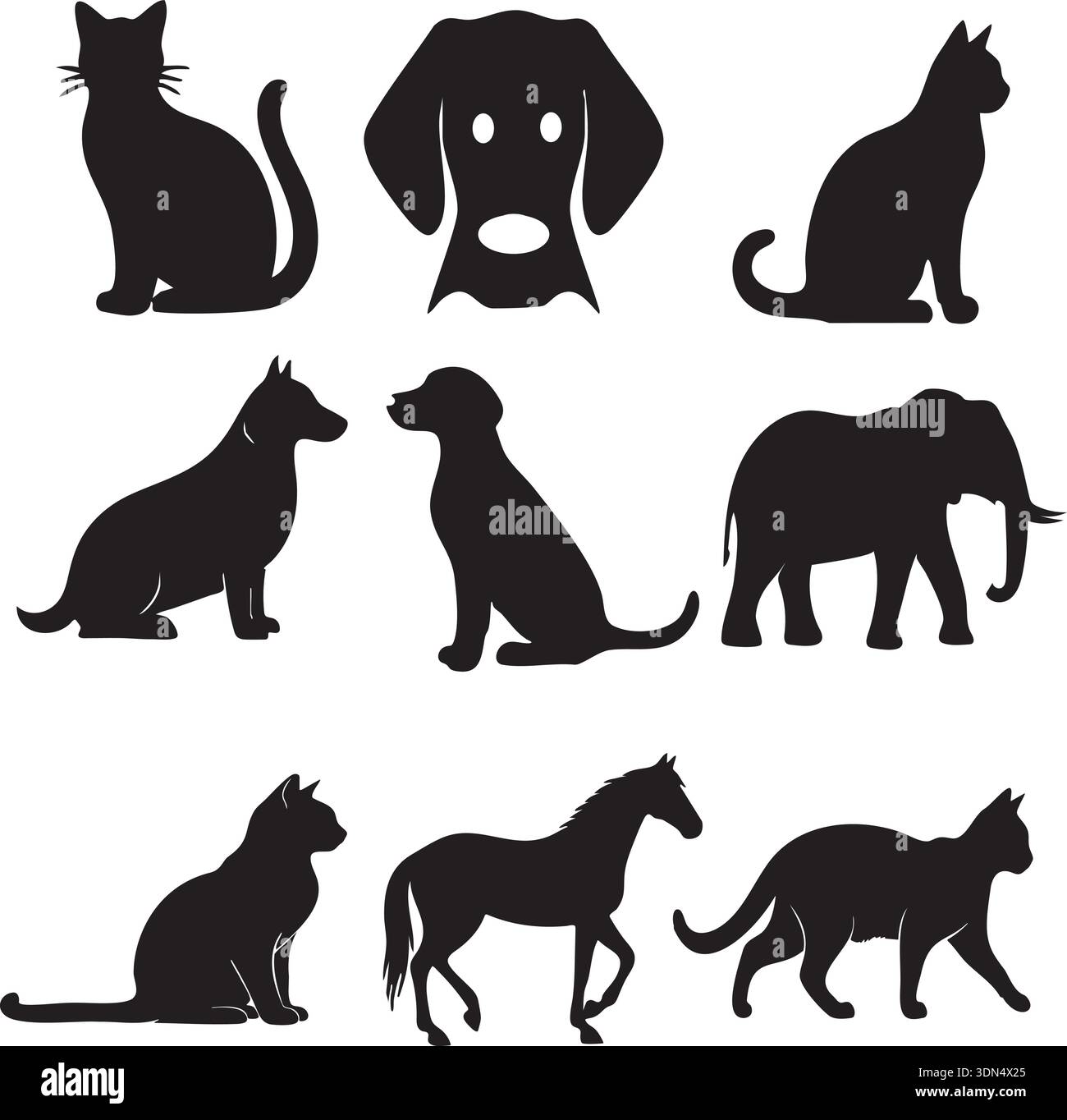 Collezione Multi Animal silhouette con animali domestici e selvatici Illustrazione Vettoriale
